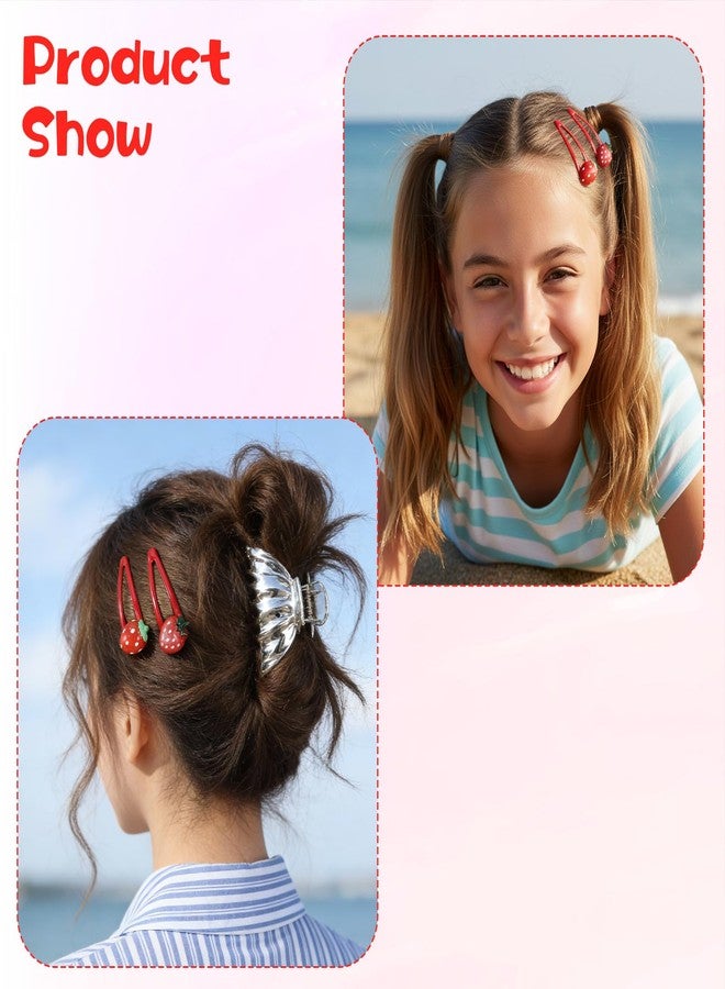 Matwsec 8PCS Small Strawberry Hair Clips, Metal Snap Hair Clips for Women Girls, Cute Hairs Barrettes Cute Strawberry Hairs Accessories for Girls Toddlers Kids and Teens Gifts Red - Image 3